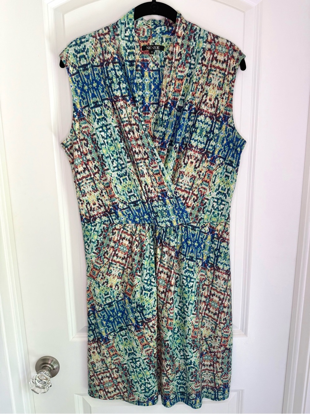 Nic+Zoe Abstract Print Sleeveless Dress Green/Blue/Orange size M